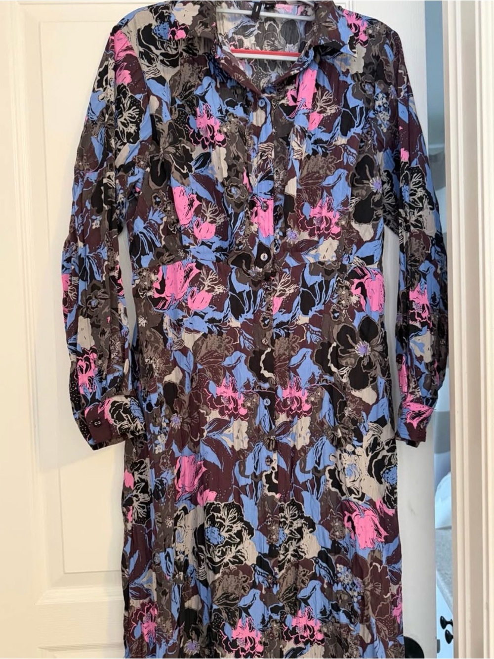 Vero Moda Long-Sleeve Floral Shirt Dress in Pink, Blue & Brown
